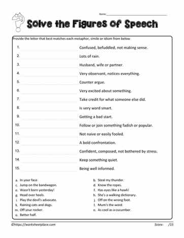 Figures of Speech Worksheet Worksheets