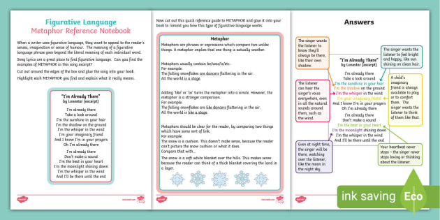 Y5 6 Figurative Language Worksheet Metaphor Reference Sheet