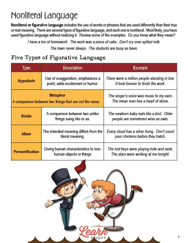 literal and nonliteral language worksheet 3rd grade