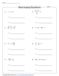 Rearranging Equations Worksheets | Literal Equations