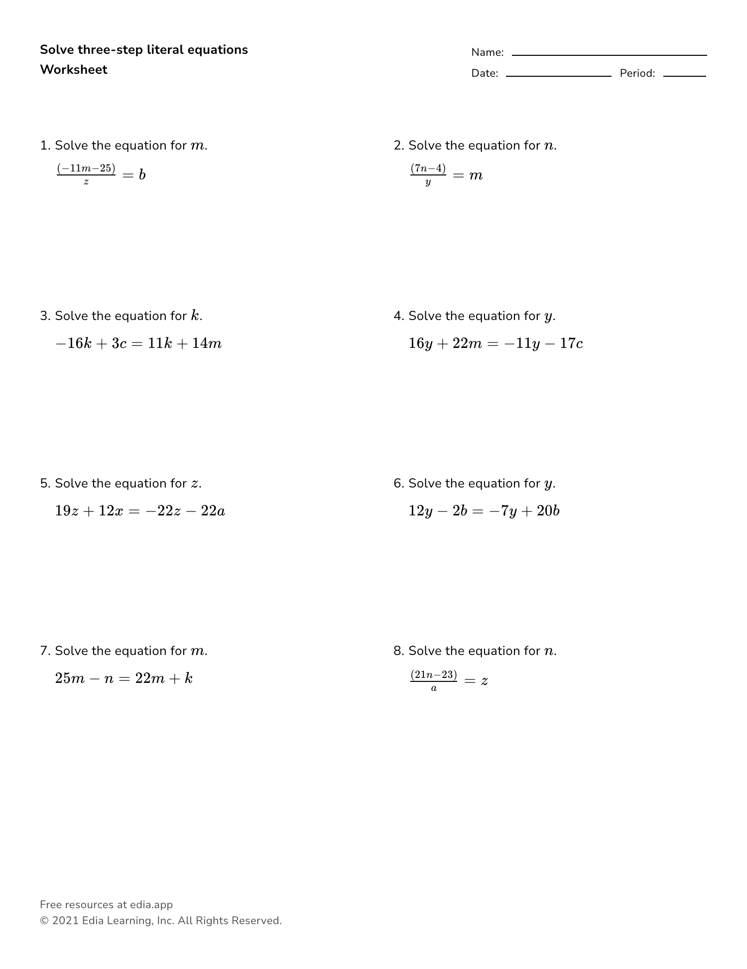 literal equations worksheet answers