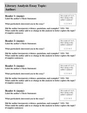 Literary Analysis Essay Review Sheet Worksheet for 7th - 12th ...