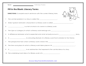 literary elements review worksheet