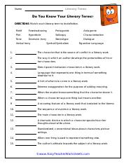literary elements worksheet high school