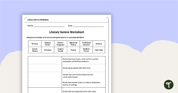 Literary Genres Worksheet | Teach Starter