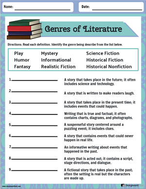 literary genres worksheet