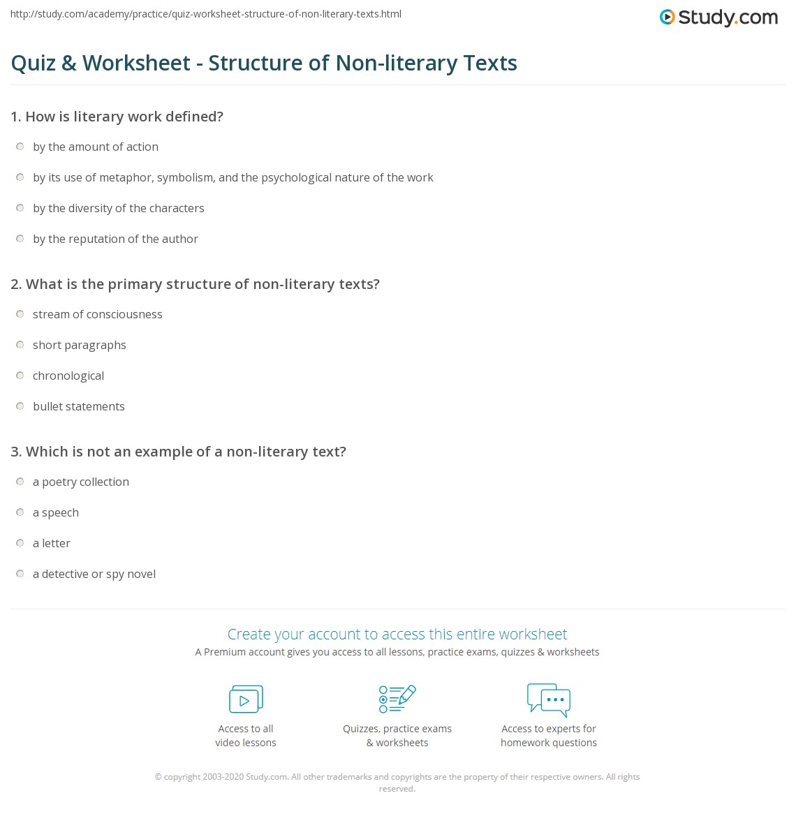 Quiz &  Worksheet - Structure of Non-literary Texts | Study.com