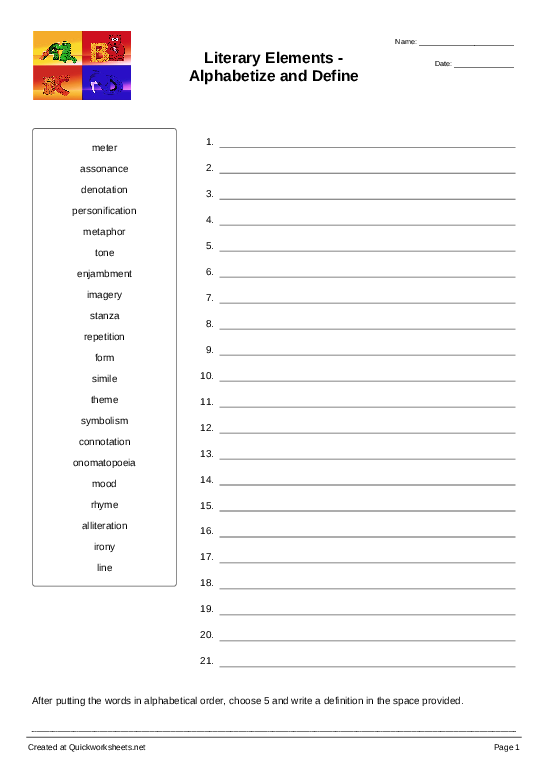 LITERATURE Worksheets