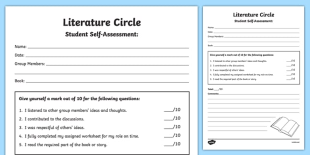 Literature Circle Student Self-Assessment Worksheet / Worksheet ...