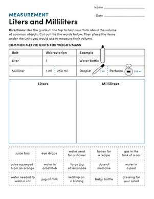 Measurement: Liters and Milliliters | Worksheet 
