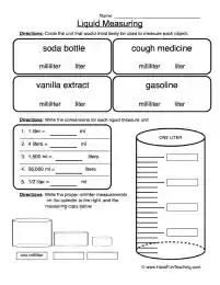 Choosing Milliliter or Liter Worksheet by Teach Simple