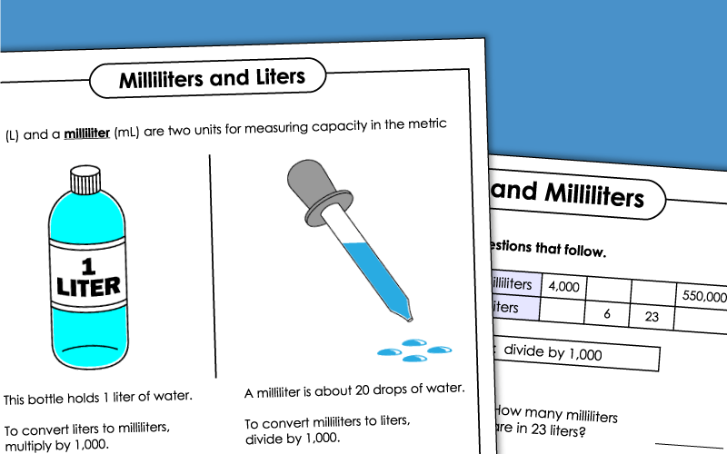 liters and milliliters worksheet