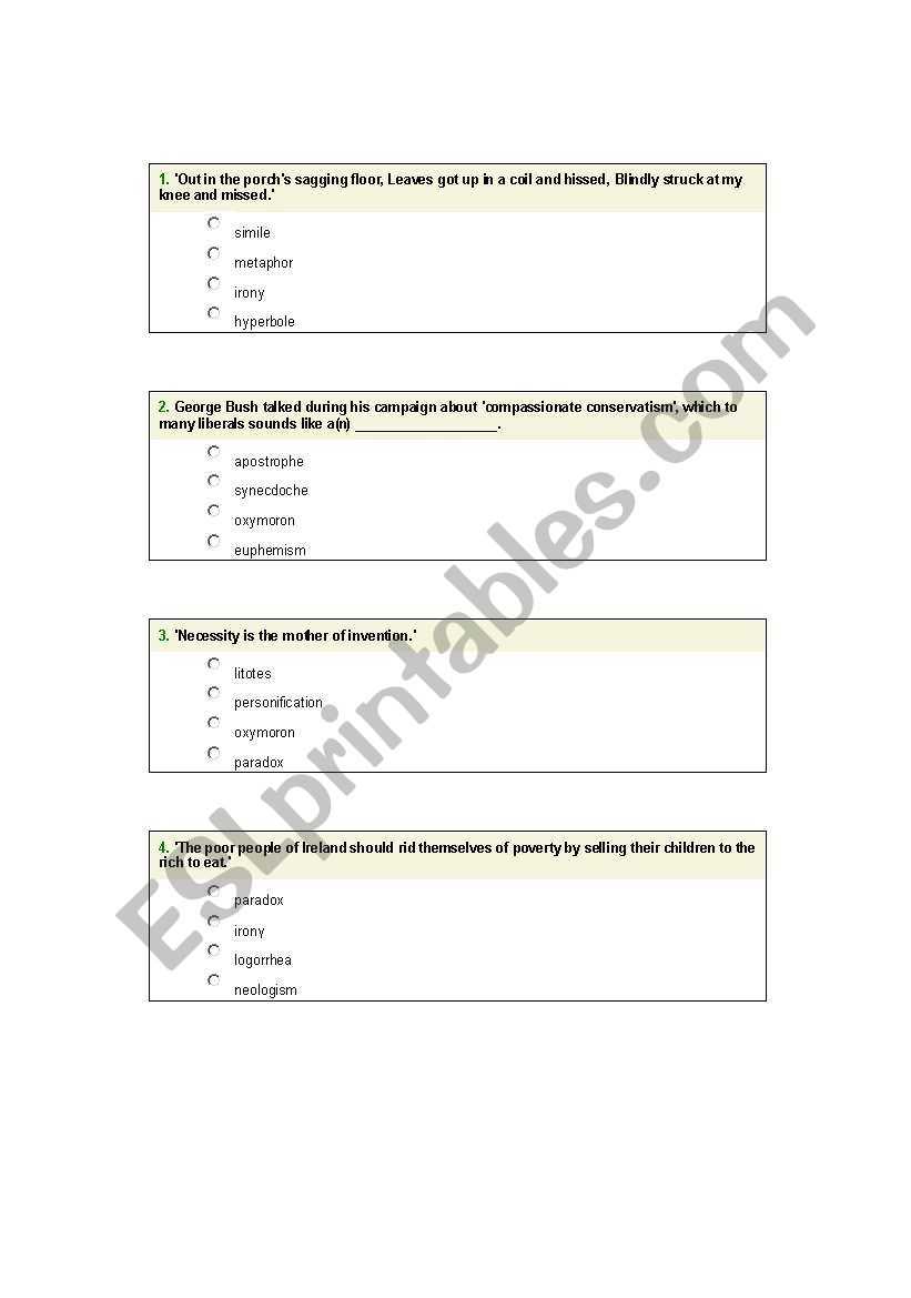 English worksheets: Figures of speech revision activity