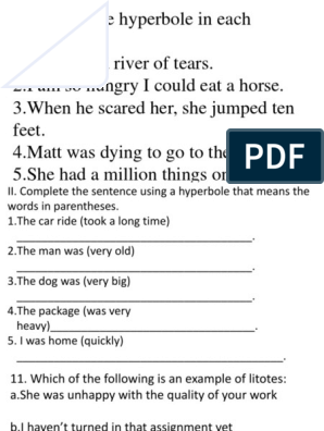 Seatwork Litotes and Hyperbole | PDF