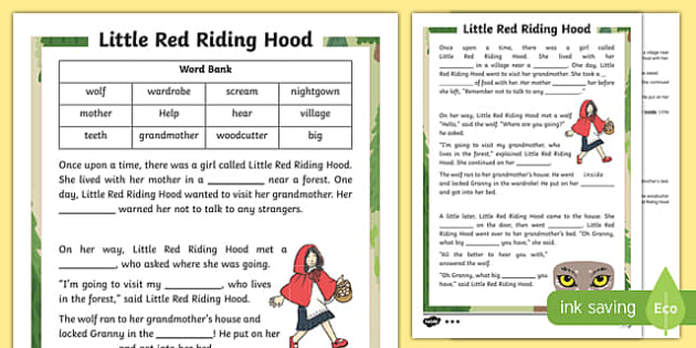 Little Red Riding Hood Traditional Tale Cloze Procedure Differentiated