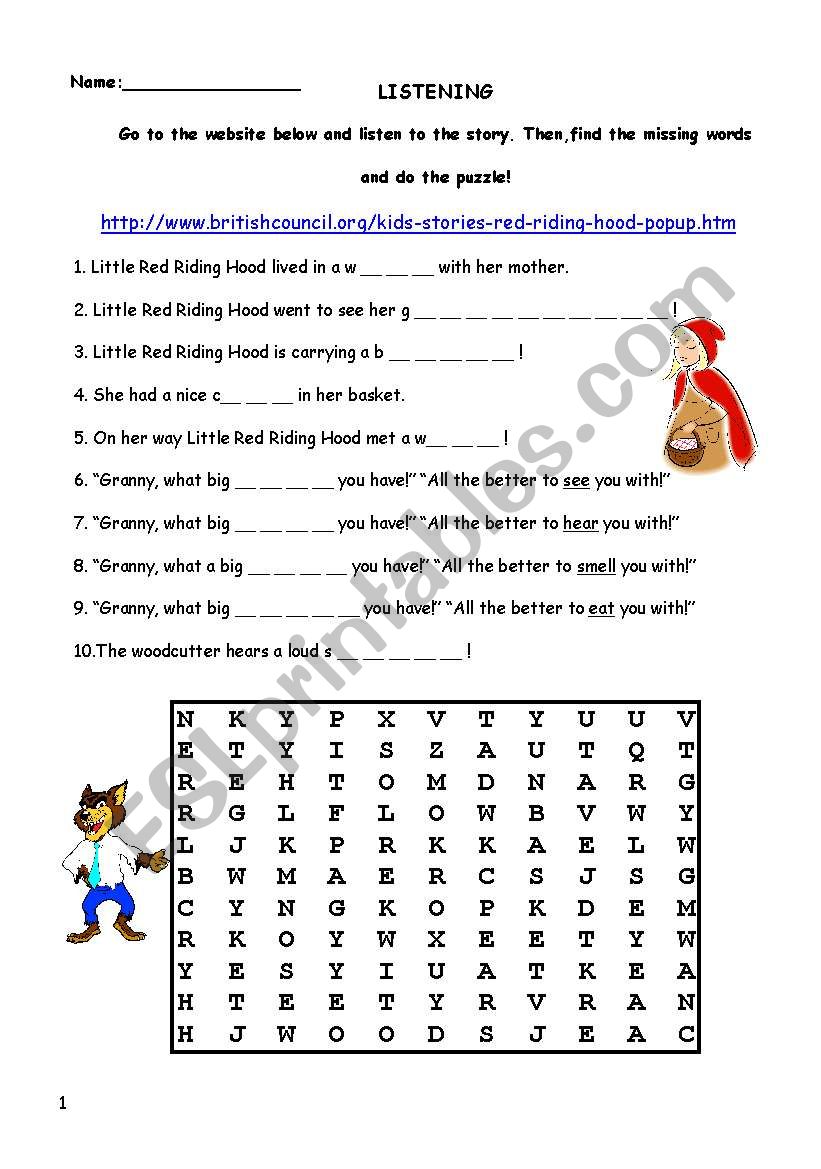 little red riding hood worksheet