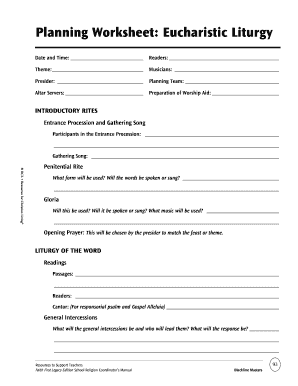 Fillable Online Planning Worksheet Eucharistic Liturgy - Faith ...