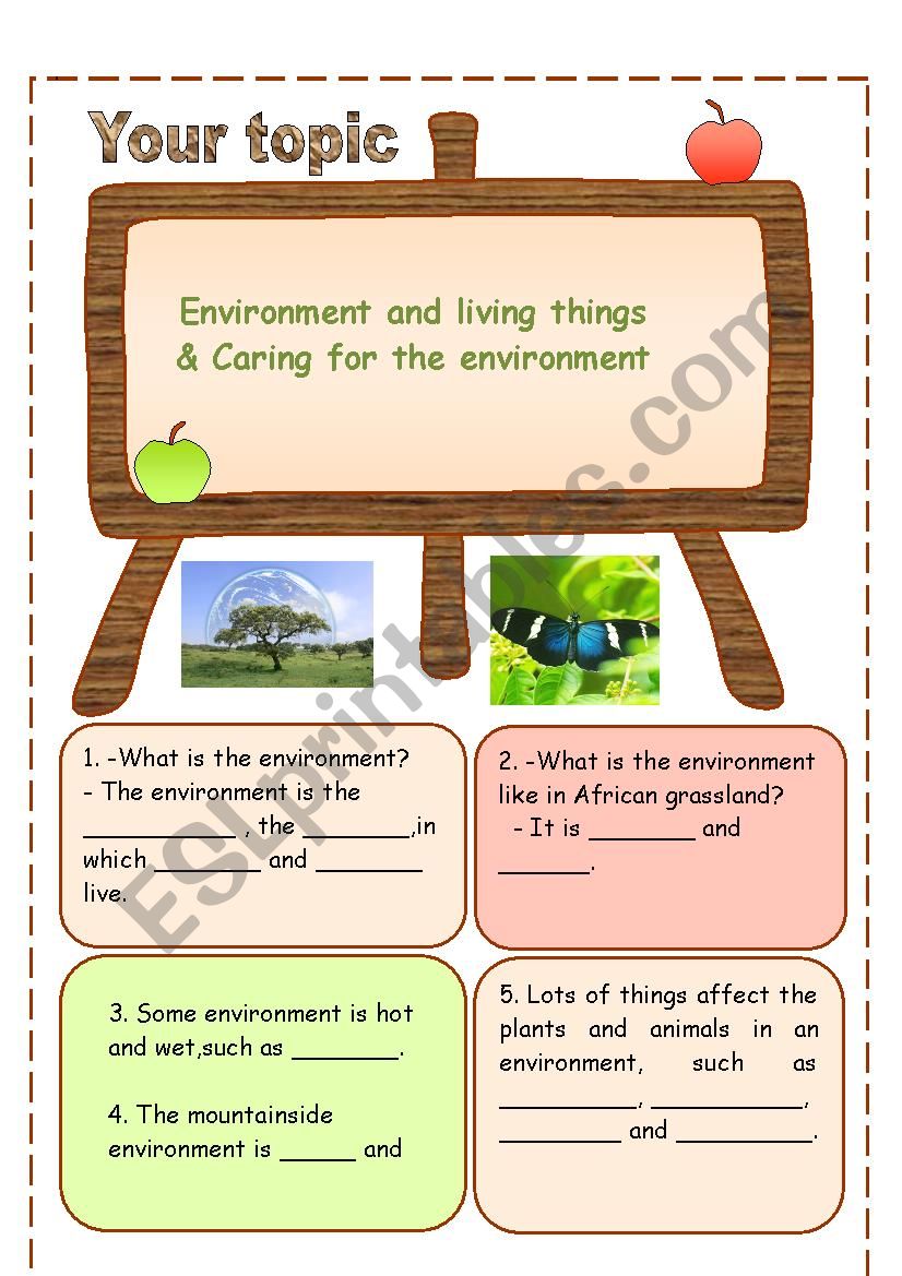 ENVIRONMENT &  LIVING THINGS - ESL worksheet by Jenny1020