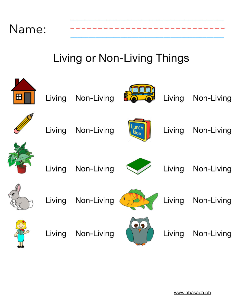 living vs nonliving worksheet
