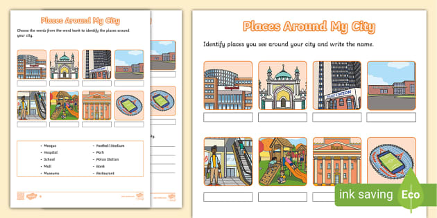 FREE! - Places Around My City Worksheet (Lehrer gemacht)