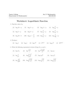 Logarithmic Function Worksheet for 9th - 12th Grade | Lesson Planet