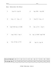 logarithm equation worksheet