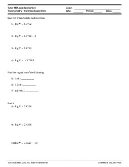 Worksheet: Common Logarithms - Mantissa and Characteristic ...