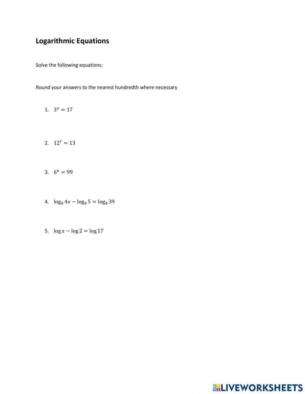 Logarithmic Equations online exercise for  