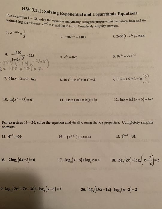 Solved HW 3.2.1: Solving Exponen oiving Exponential and | Chegg.com
