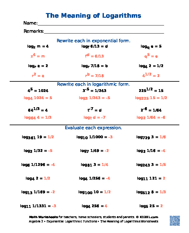 Free Exponential &  Logarithmic Functions of Algebra 2 worksheets ...