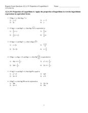 logarithms worksheet with answers