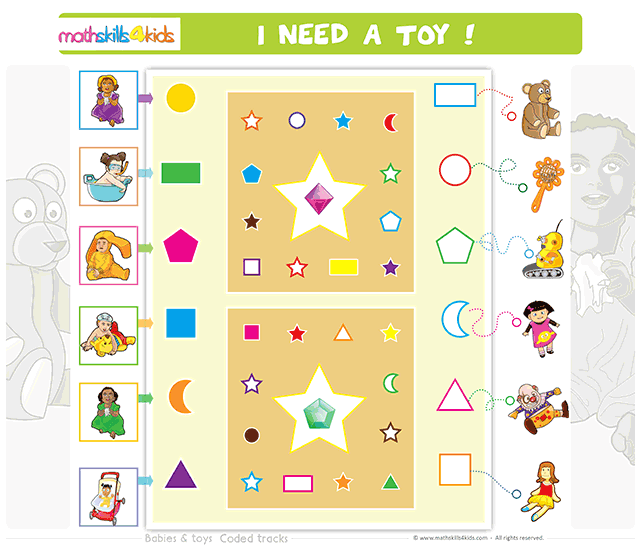 Babies and Toys coded tracks game | Pre-K Free printable logic game