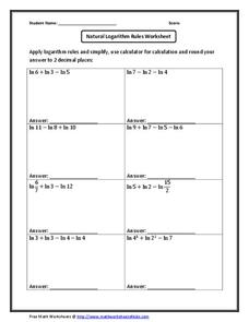 Natural Logarithm Rules Worksheet for 9th - 11th Grade | Lesson Planet