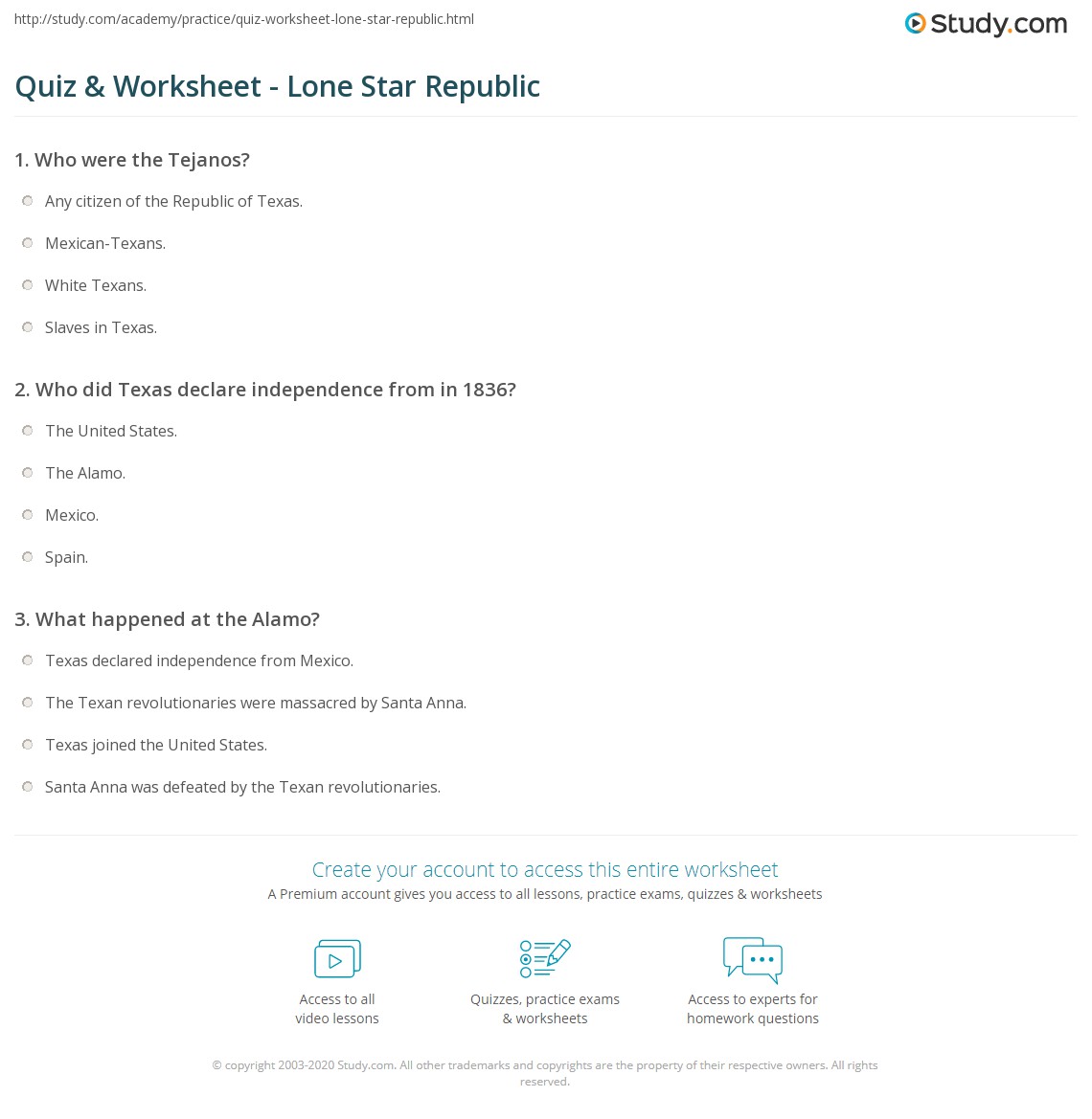 lone star worksheet