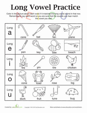 Learning Long Vowels: A to U | Worksheet 