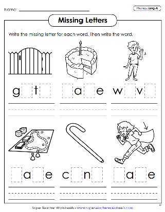 long a sound words worksheet