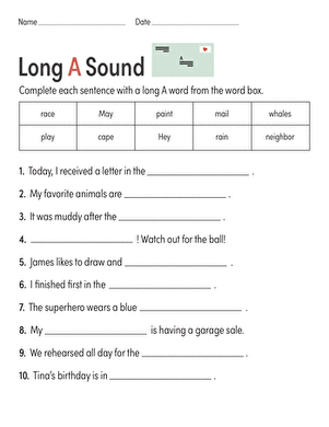 Long A Vowel Sound: Phonics Worksheets