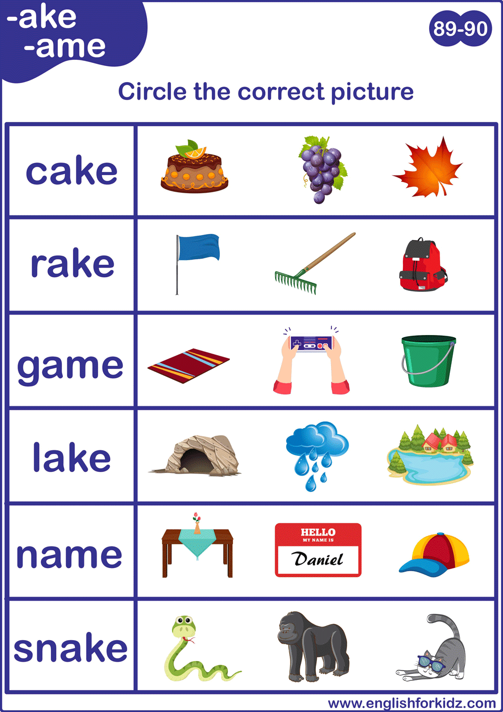 English for Kids Step by Step: Long A Sound Worksheets, Flashcards ...