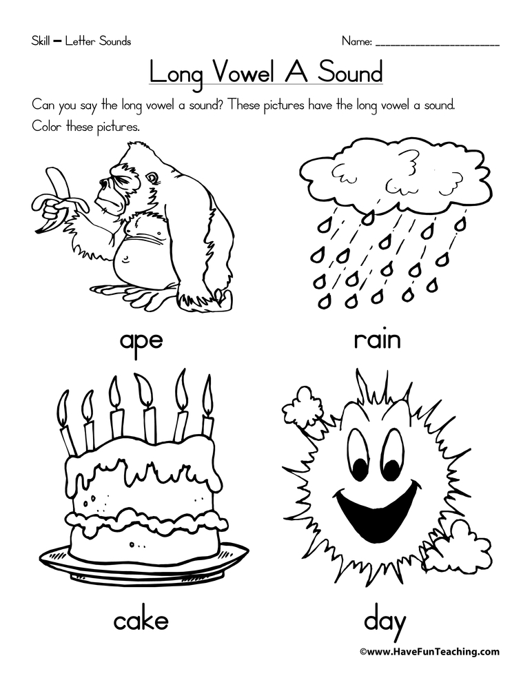 Long vowel a worksheet  