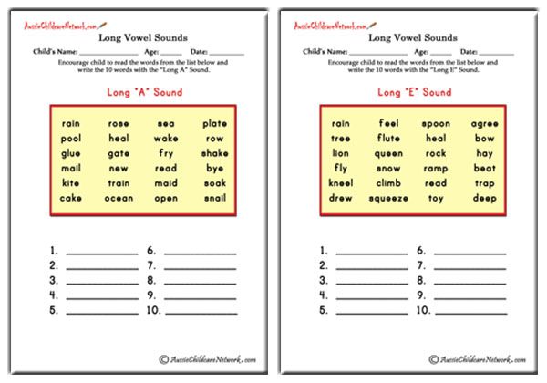 Writing Words with Long Vowel Sounds - Aussie Childcare Network