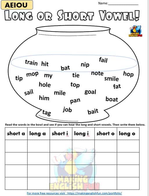 long and short vowels worksheet
