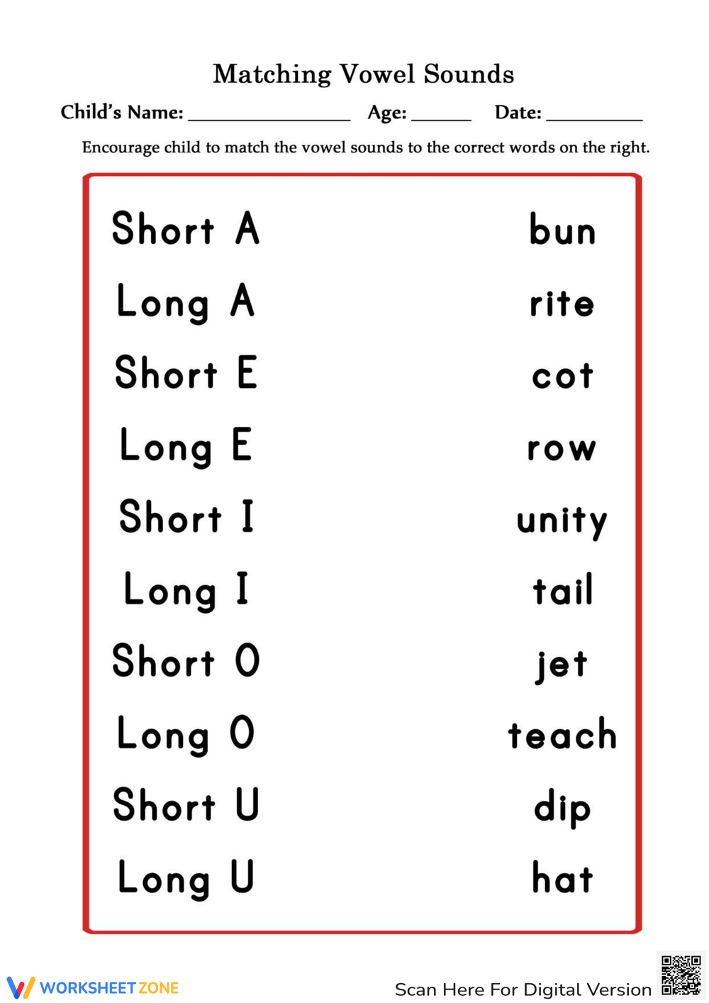 long and short vowels worksheet