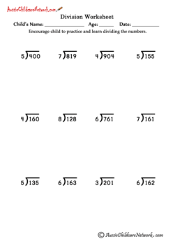 Long Division Worksheets (with and without Remainders) - Aussie ...