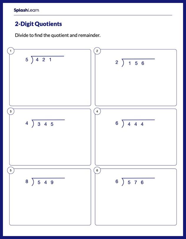 Find the Quotient Using Long Division - Math Worksheets - SplashLearn