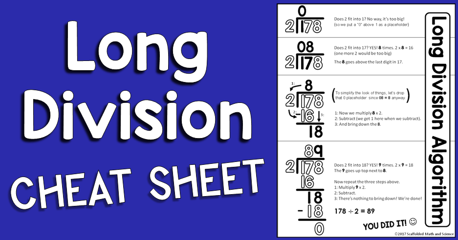 Scaffolded Math and Science: Long Division Cheat Sheet