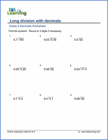 long division with decimals worksheet