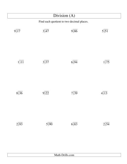 long division with decimals worksheet