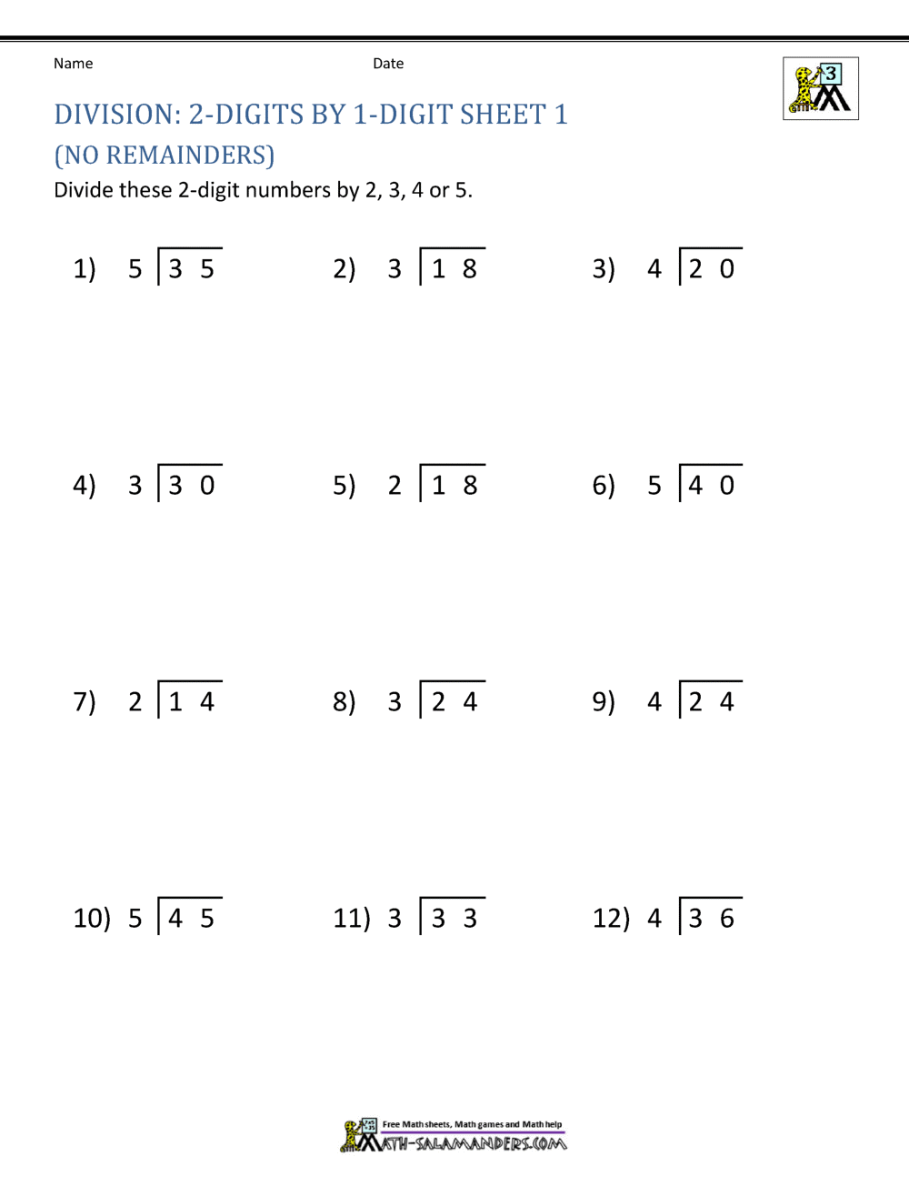 long division with no remainders worksheet