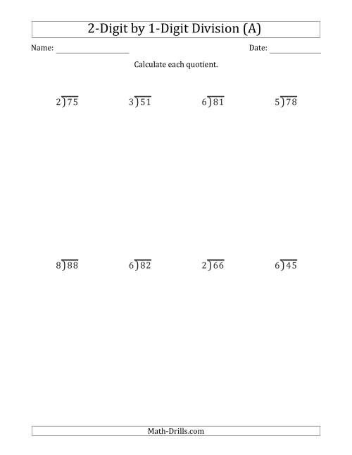 long division worksheet 2 digit divisor
