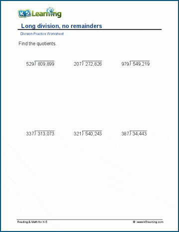 Long division, no remainders, 6-digit dividend worksheets | Worsheets library...